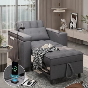 sofa bed, 3-in-1 convertible chair bed sleeper with phone holder, pull out sofa bed with w usb&type c port and wireless charging, reading chair with adjustable backrest, sofa bed couch for living room