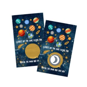 cosmic space scratch off game cards (30 pack) - fun baby shower games, moon wedding activities, lottery tickets for door prizes, raffle drawings, instant win scratchers, celestial bridal shower favors