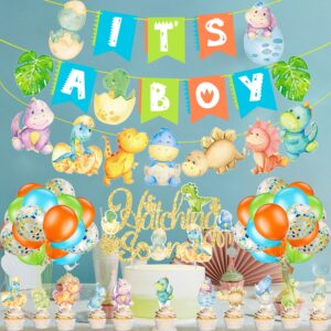 Dinosaur Baby Shower Decoration for Boy Dinosaur It's A Boy Banners Dinosaur Theme Hatching Soon Cake Cupcake Toppers Balloons for Dino Theme Birthday Pregnancy Celebration Party Decorations