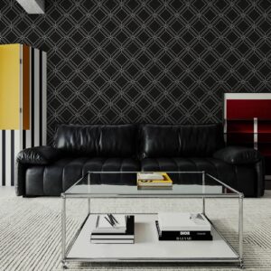 Heroad Black Wallpaper Peel and Stick Geometric Contact Paper Black and White Removable Wall Paper Modern Contact Paper for Cabinets and Drawers Waterproof Self-Adhesive Vinyl Roll 17.3” x 78.7”