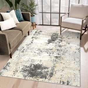 caromio washable rug modern abstract rug, 5x7 rug living room rug non slip soft colorful floor carpet indoor home decor for nursery kitchen dining room office, grey/beige