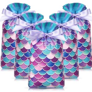 pasimy 50 pcs mermaid party favor bags 6x9 inch mermaid scales plastic favor bags under the sea goodie candy bags plastic drawstring bags mermaid birthday bags for girl mermaid party supplies