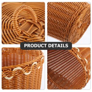 Kichvoe Wicker Trash Can with Lid Small Trash Can Laundry Sundries Basket Rattan Waste Basket Rustic Boho Woven Garbage Bin Office Rubbish Can for Bedroom Bathroom Office