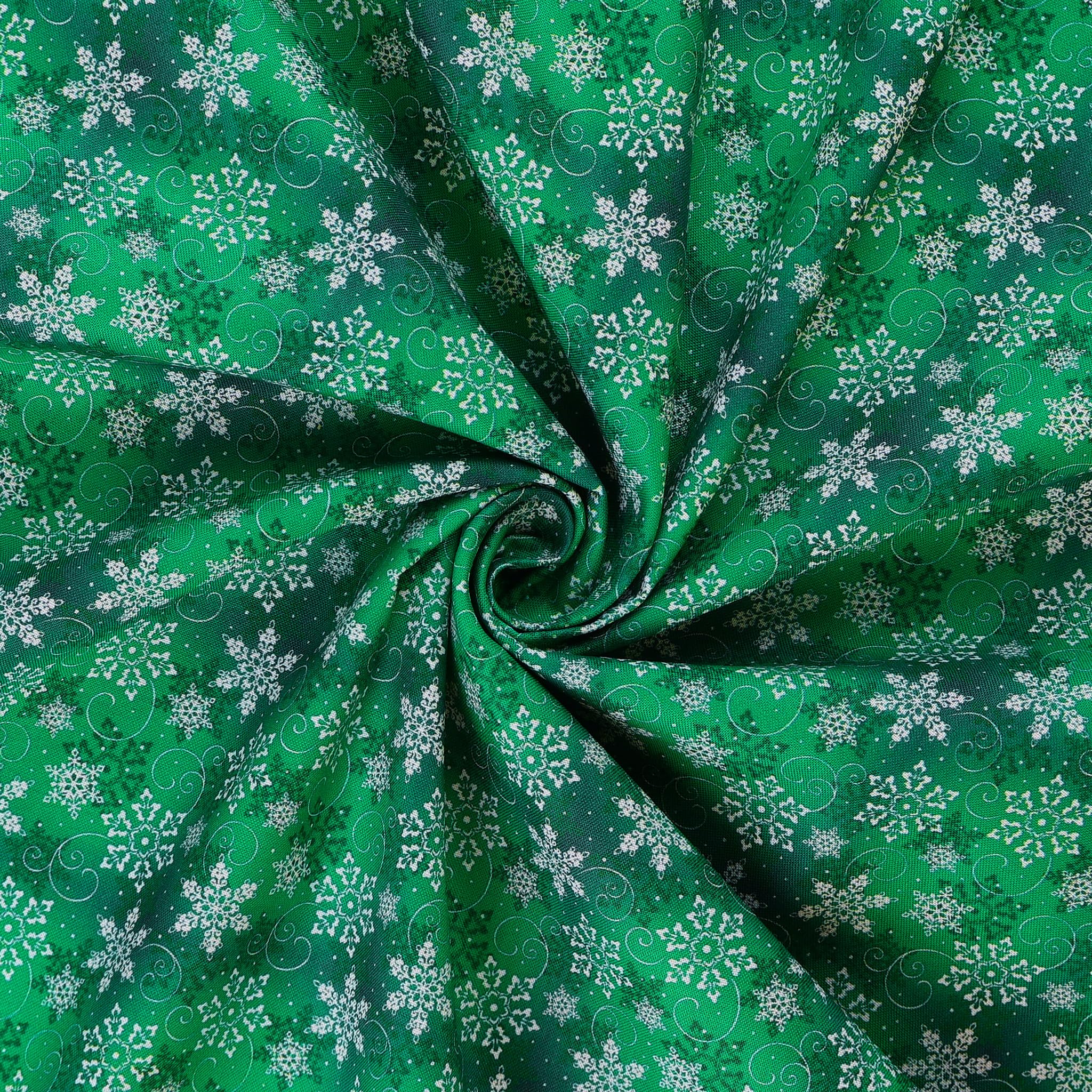 Mook Fabrics Cotton 2024 Christmas Snowflakes, Green Cut by The Yard