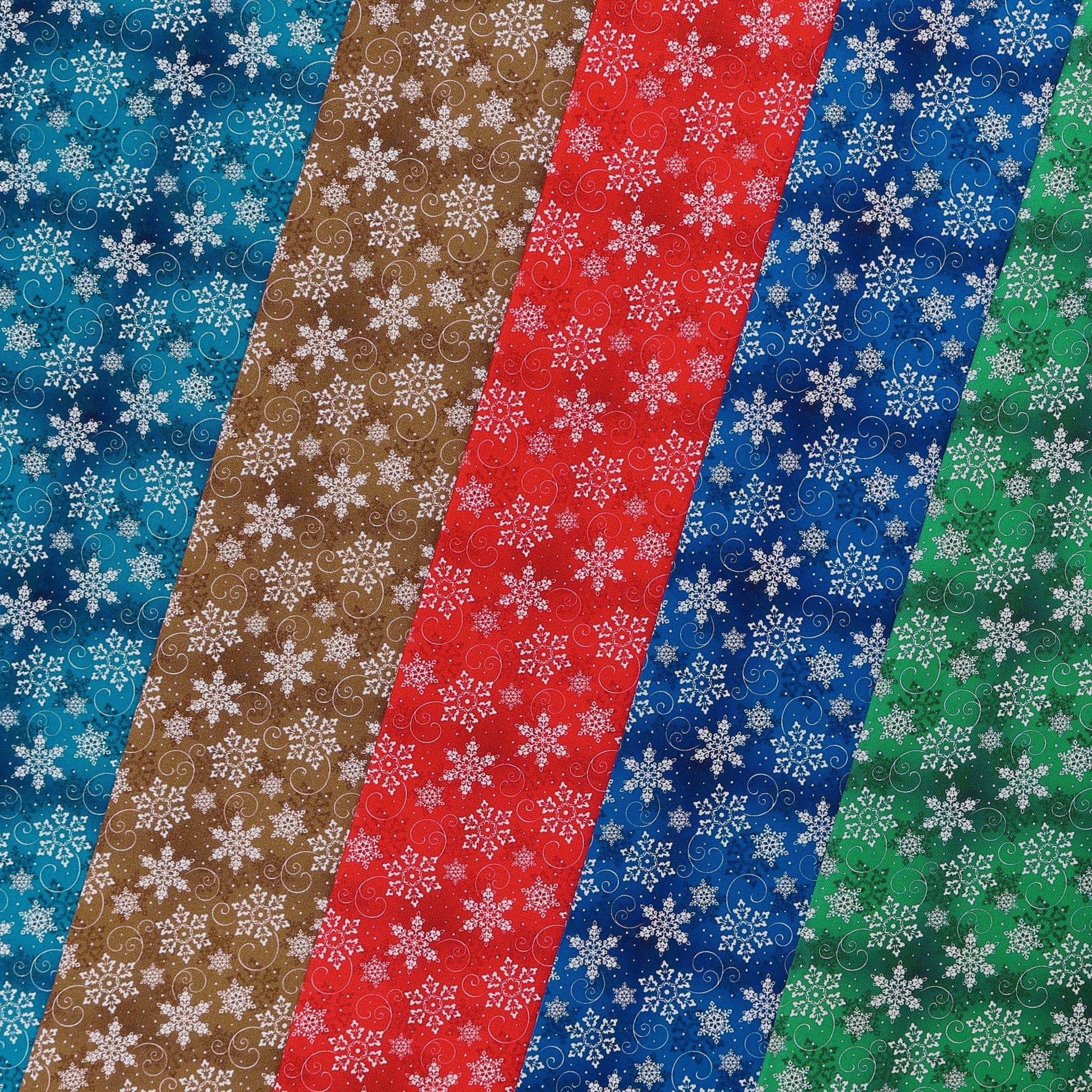 Mook Fabrics Cotton 2024 Christmas Snowflakes, Green Cut by The Yard