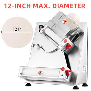 Pizza Dough Roller Sheeter, Max 12" Automatic Commercial Dough Roller Sheeter, 370W Electric Pizza Dough Roller Stainless Steel, Suitable for Noodle Pizza Bread and Pasta Maker Equipment