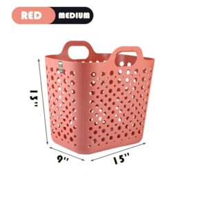 BANEBOR Portable Laundry Hamper with Handles, Rectangle Plastic Basket for Clothes,Bedroom and Storage (Red, Medium)