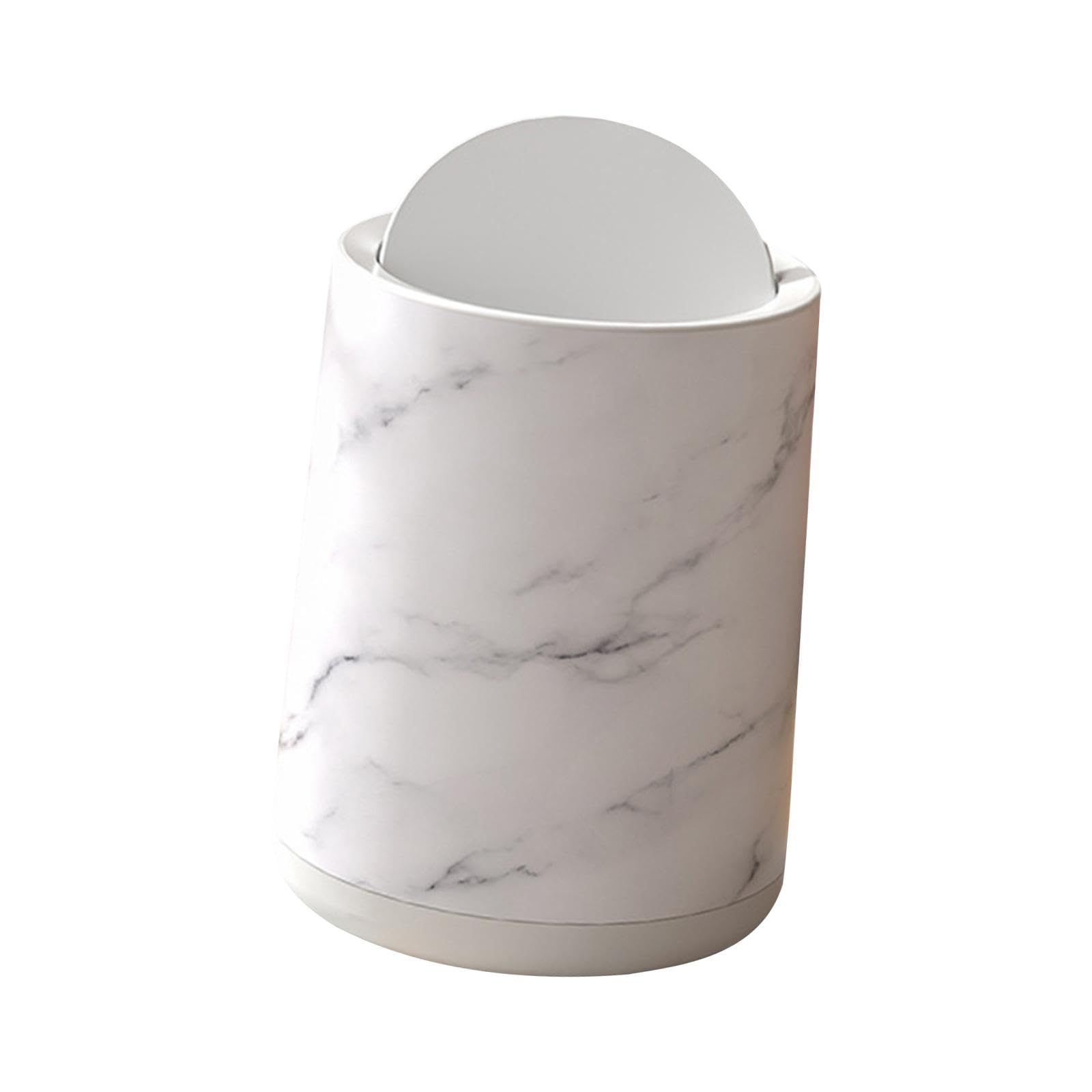 JISADER Marble Bathroom Trash Can Household Trash Bin Household Rubbish Bin Garbage Container Removable Inner for Living Room Dorm, White Small