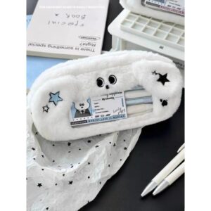 irLocy Cute Pencil Case Plush Kawaii Pencil Pouch Aesthetic Supplies Cute Pencil Pouch (white)