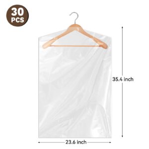 Ohuimrt 30 Pack Garment Bags for Hanging Clothes, Clear Plastic Dry Cleaning Bags Clothes Covers for Storage Suits, Shirts, Coats, 35.4 x 23.6 Inches