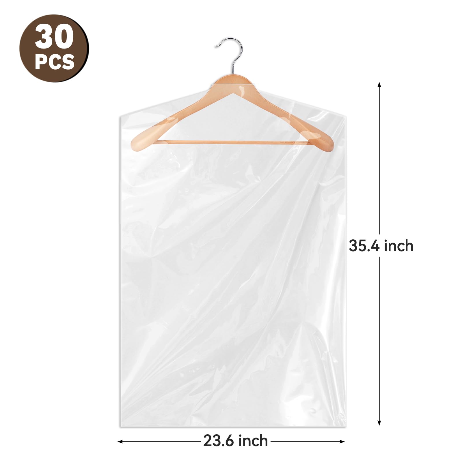 Ohuimrt 30 Pack Garment Bags for Hanging Clothes, Clear Plastic Dry Cleaning Bags Clothes Covers for Storage Suits, Shirts, Coats, 35.4 x 23.6 Inches