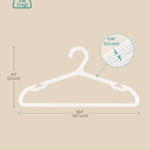 SONGMICS Clothes Hangers, Pack of 50, Plastic Hangers, with Wide Shoulder Notches, Space-Saving Coat Hangers, 16.4 Inches Wide, for Closet, Cloud White UCRP010W01