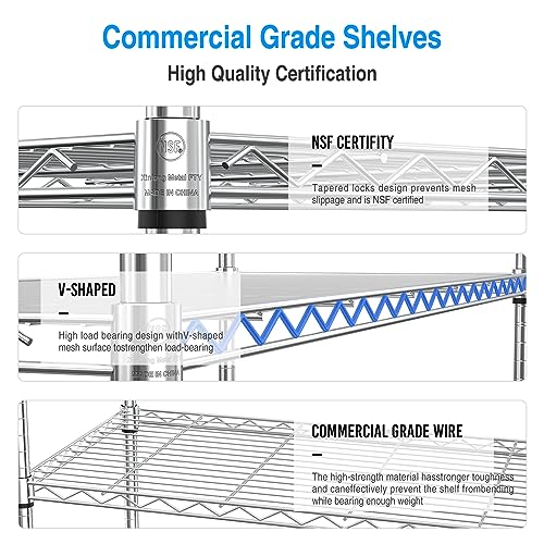 KOZYSFLER 3 Tier Wire Shelving Unit, 1050 LBS NSF Height Adjustable Metal Garage Storage Shelves, Heavy Duty Storage Wire Rack Metal Shelves - Chrome