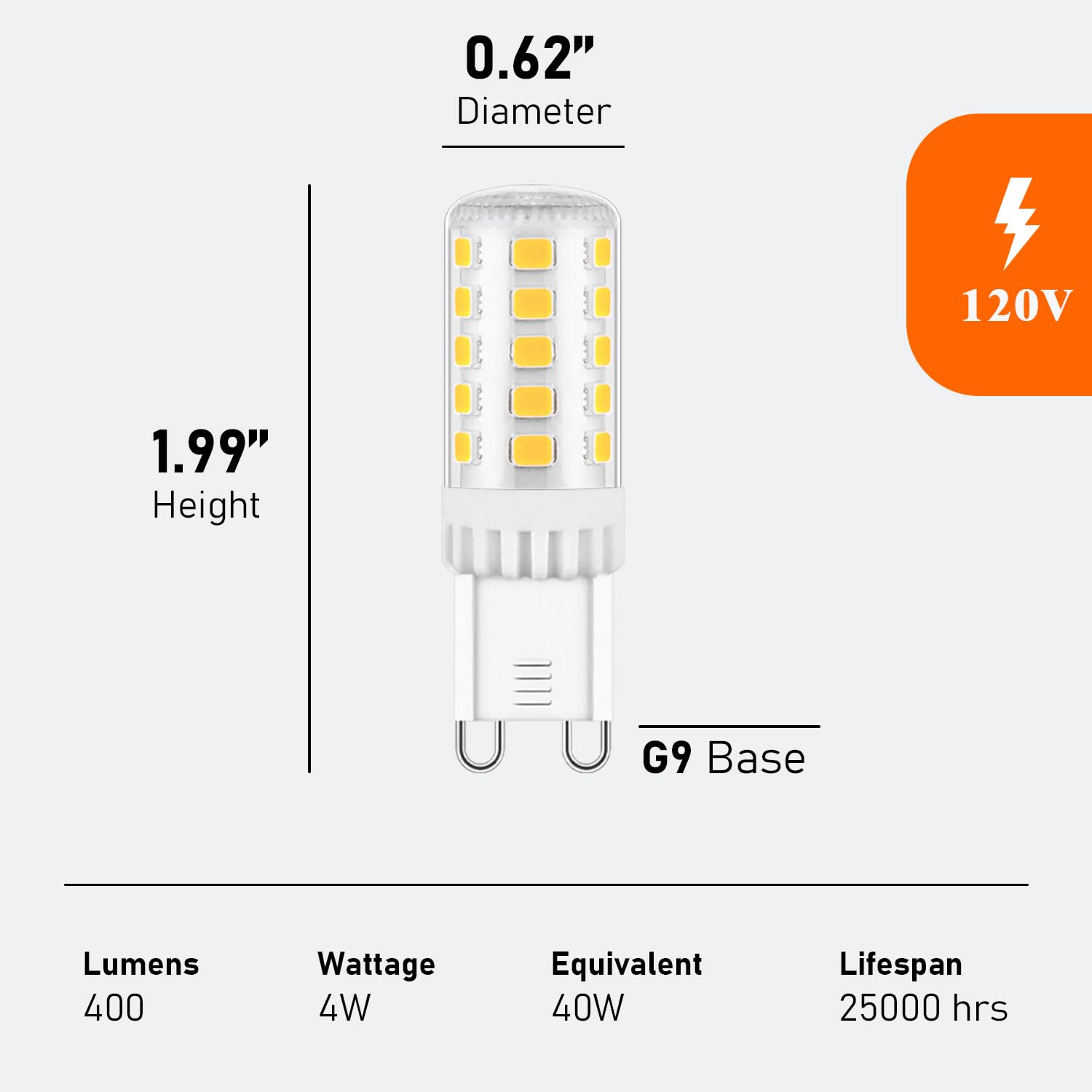 Maelsrlg G9 LED Bulb Dimmable, 40 Watt Equivalent, Warm White 3000K, T4 4W 400lm, G9 Bi-Pin Base Light Bulbs for Chandelier, Vanity, 10-Pack