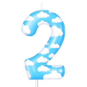 tondiamo blue white number 2 candle toy cloud birthday cake topper decorations cute story birthday candle cake candle for boys girls baby shower party decor supplies