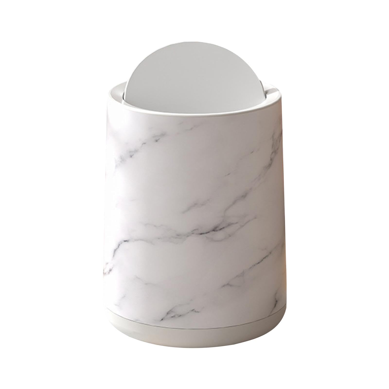 JISADER Marble Bathroom Trash Can Household Trash Bin Household Rubbish Bin Garbage Container Removable Inner for Living Room Dorm, White Small