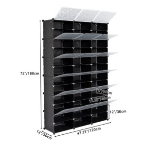 caoxinlei 12-Tier Portable 72 Pair Shoe Rack Organizer 36 Grids Tower Shelf Storage Cabinet Stand Expandable for Heels, Boots, Slippers, Black