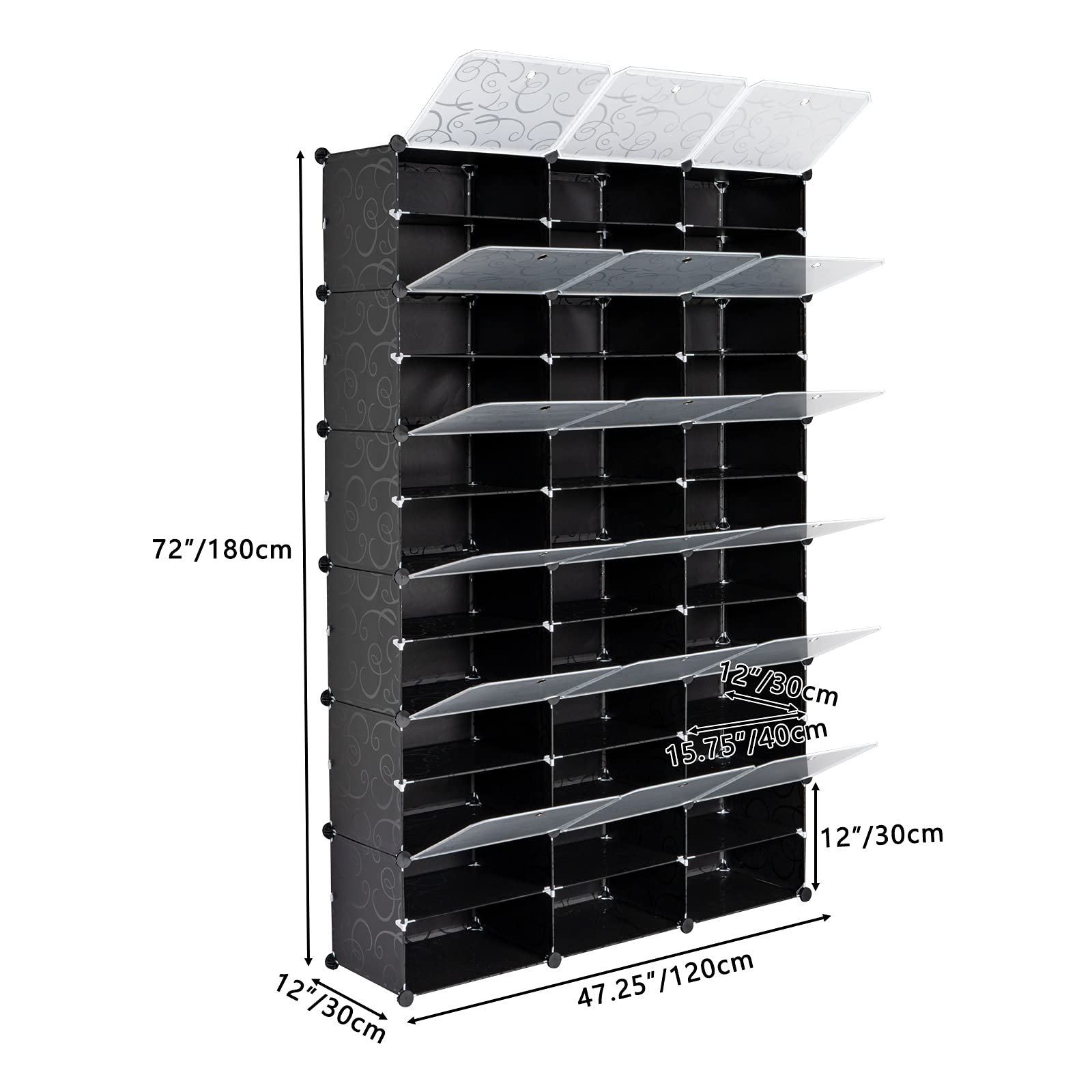 caoxinlei 12-Tier Portable 72 Pair Shoe Rack Organizer 36 Grids Tower Shelf Storage Cabinet Stand Expandable for Heels, Boots, Slippers, Black