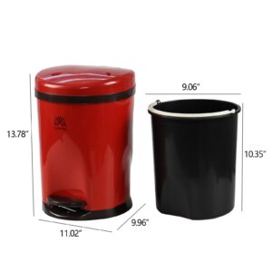 Xyskin Round Step Trash Can 2.6 Gallon, Red Plastic Bathroom Pedal Bin with Removable Inner Bucket, Small Garbage Can with Soft Close Lid