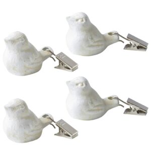 chooseinone set of 4 pieces cast iron vintage antique white bird heavy pendant clip on hangers tablecloth weights kit for outdoor home garden party wedding picnic table covers cloth, zbdz-smal-wit4