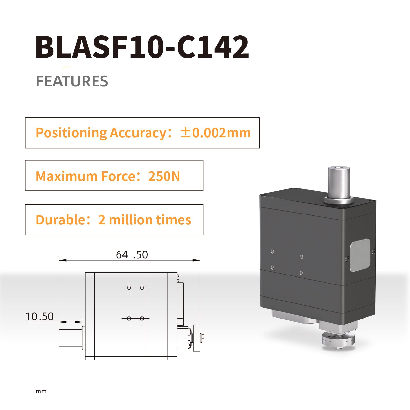 BLASF10-C142 Micro Linear Servo Actuator with Force Sensor(33.7lbs,10mm), High Precision 0.01mm, 5-8mm/s,Coreless Brushless 12V DC Motor,Planetary Roller Screw-for Robotics, Industrial Automation