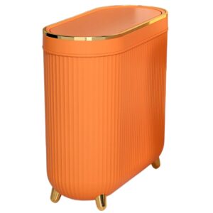 bbJJbbY Bathroom Trash Can Slim Trash Can 3.2 Gallons Kitchen Garbage Can with Press Top Lid Plastic Trash Bin Waste Basket for Bedroom, Office, Living Room Orange Home Supplies