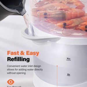 GDOR 3 Tier Electric Food Steamer for Cooking, 800W Vegetable Steamer for Fast Simultaneous Cooking, Boil Dry Protection, Dishwasher Safe, 60-Minute Timer, BPA-Free, 9.6 QT, White