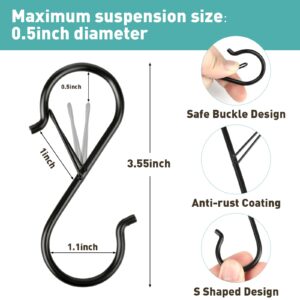 12 Pcs S Hooks for Hanging Heavy Duty, 3.5-inch Heavy Duty Metal S Hooks with Safety Buckle, S Shaped Hooks, Pot Rack Hooks, Closet Hooks, S Hooks for Hanging Plants, Kitchen Utensil, Pot, Pan, Bags.