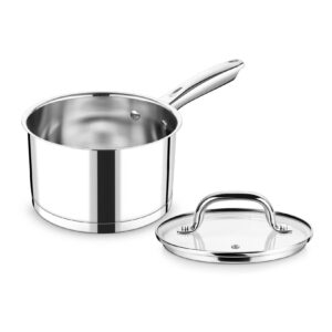 p&p chef 2 qt sauce pan with lid, stainless steel small saucepan for kitchen cooking boiling, suitable for all stoves, straight side & dishwasher safe