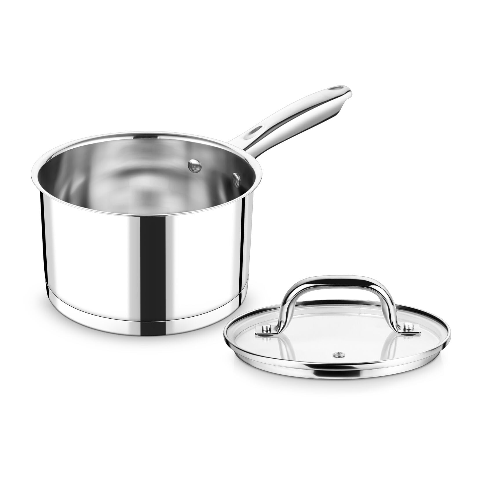 P&P CHEF 2 QT Sauce Pan with Lid, Stainless Steel Small Saucepan for Kitchen Cooking Boiling, Suitable for All Stoves, Straight Side & Dishwasher Safe