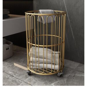 rolling hamper with wheels, 360° laundry hamper with wheels, metal laundry basket, for living room, bathroom, closet or bedroom (color : gold)