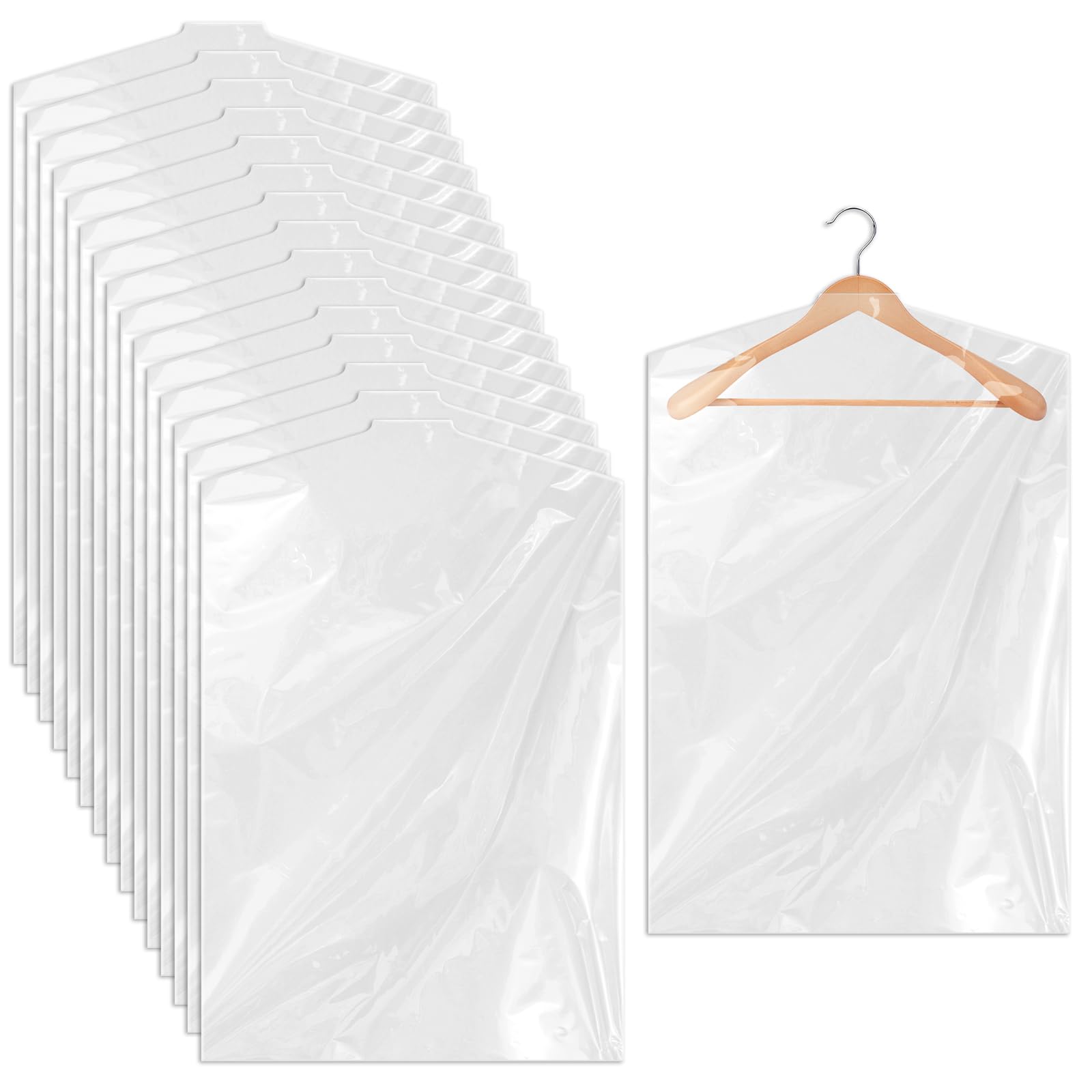 Ohuimrt 30 Pack Garment Bags for Hanging Clothes, Clear Plastic Dry Cleaning Bags Clothes Covers for Storage Suits, Shirts, Coats, 35.4 x 23.6 Inches