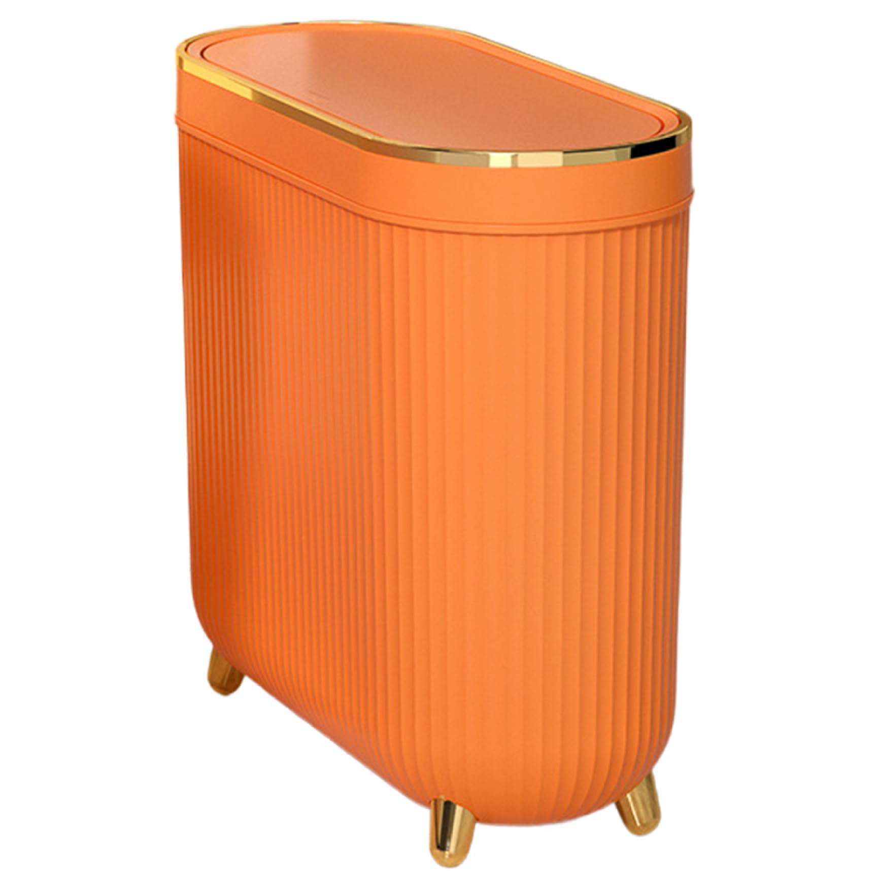 bbJJbbY Bathroom Trash Can Slim Trash Can 3.2 Gallons Kitchen Garbage Can with Press Top Lid Plastic Trash Bin Waste Basket for Bedroom, Office, Living Room Orange Home Supplies