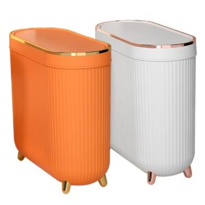 bbJJbbY Bathroom Trash Can Slim Trash Can 3.2 Gallons Kitchen Garbage Can with Press Top Lid Plastic Trash Bin Waste Basket for Bedroom, Office, Living Room Orange Home Supplies