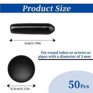 50pcs Covers for Screw Ends, Black Screw Rubber End Caps, 0.12" Vinyl Flexible Caps Covers for Bolts Screws, Black Round Thread Protectors Safety Tube Caps (Length 0.8 Inch)