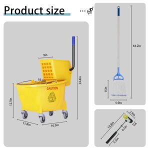 Commercial Mop Bucket with Side Press Wringer on Wheels with Industrial Heavy Duty Mop, 35-Quart, Yellow,ldeal for Household and Public Places Floor