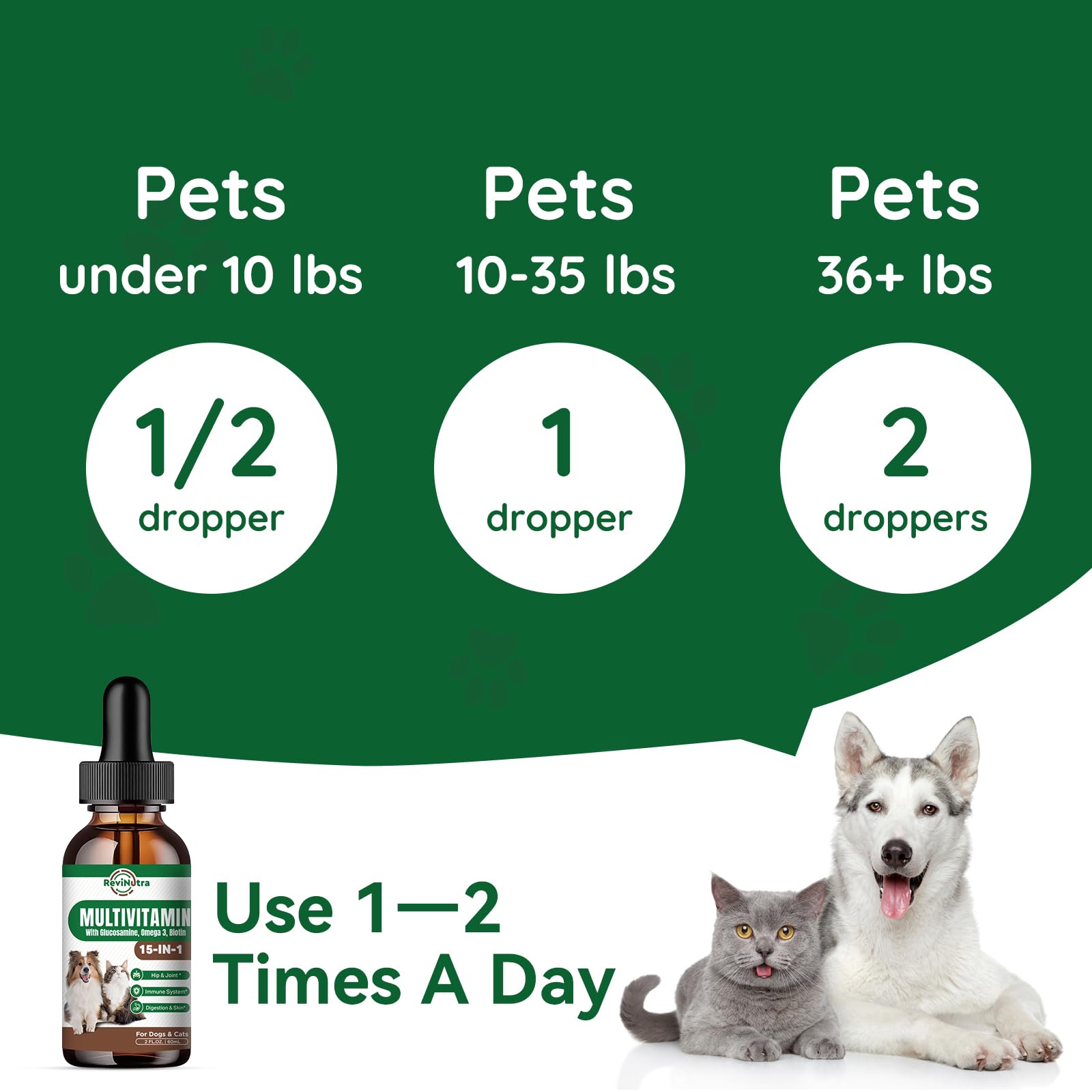 Dog Vitamins and Supplements - Dog Multivitamin Liquid Drops, 15 in 1 Pet Vitamins Supplement for Dogs & Cats - Support Joint, Gut, Immune, Digestion, Heart, Skin & Coat, 2 Fl Oz