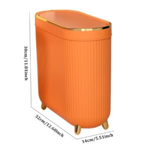 bbJJbbY Bathroom Trash Can Slim Trash Can 3.2 Gallons Kitchen Garbage Can with Press Top Lid Plastic Trash Bin Waste Basket for Bedroom, Office, Living Room Orange Home Supplies