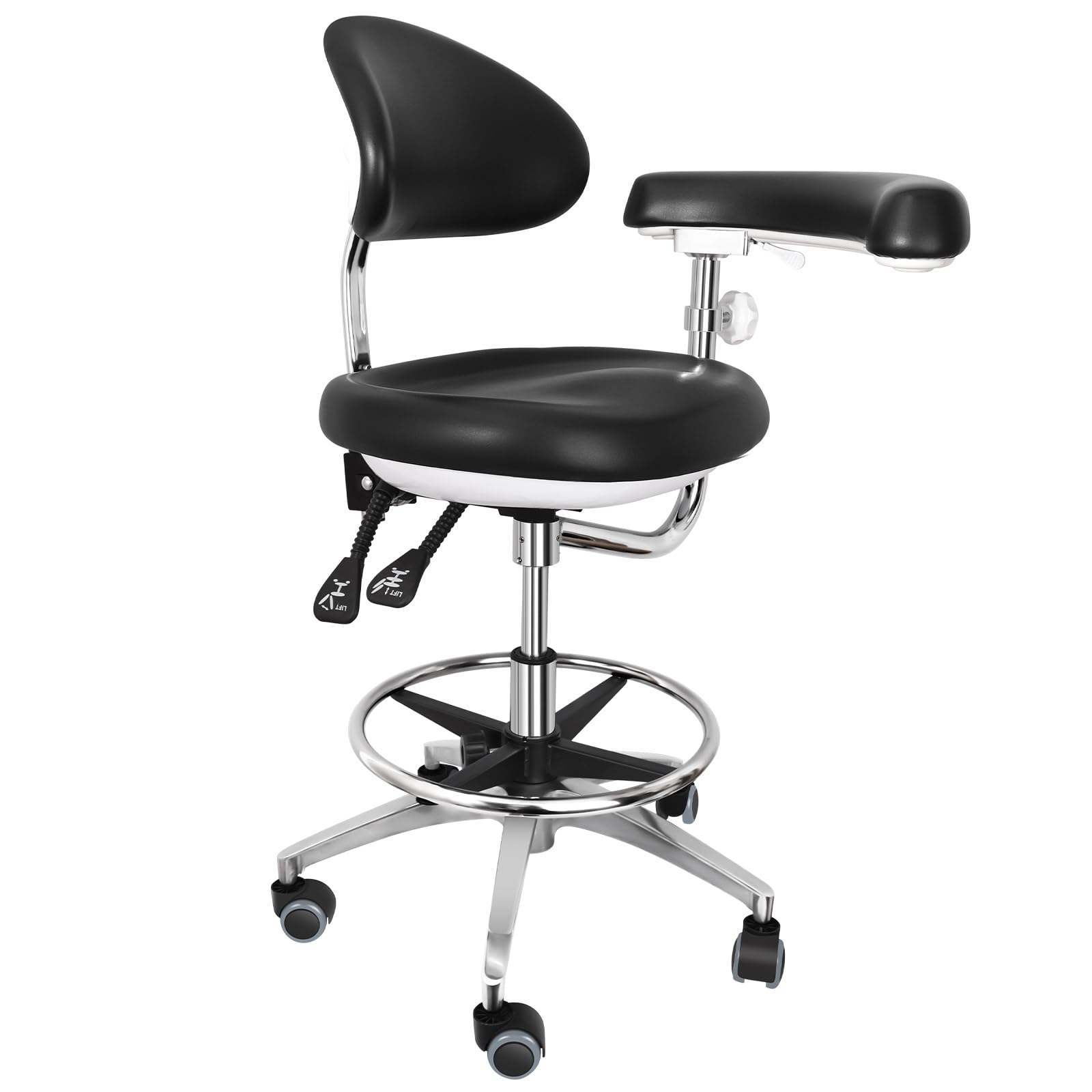 aienvh Dental Stool Dentist Chair with 360 Degree Rotation Armrest Height Adjustable Doctor Chair Black PU Leather Assistant Stool Chair