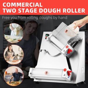 Pizza Dough Roller Sheeter, Max 12" Automatic Commercial Dough Roller Sheeter, 370W Electric Pizza Dough Roller Stainless Steel, Suitable for Noodle Pizza Bread and Pasta Maker Equipment