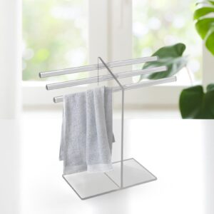 FLCPJGV Hand Towel Holder, T Shape Towel Rack, Free Standing, Clear with Base, Bathroom Organizer Countertop Towel Stand