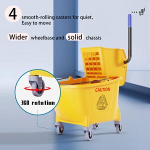 Commercial Mop Bucket with Side Press Wringer on Wheels with Industrial Heavy Duty Mop, 35-Quart, Yellow,ldeal for Household and Public Places Floor