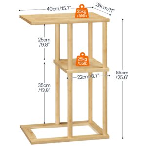 HOOBRO Side Table, Boho C Shaped End Table with Storage Shelf, Slim Nightstand Bedside Table, Couch Side Table for Small Space, Living Room, Bedroom, Home Office, Easy Assembly, Natural YL12SF01