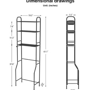 CAMOAT Over The Toilet Storage Shelf, Metallic Black 3-Tier Over Toilet Bathroom Organizer, Adjustable Foot Height with 4 Hooks 19.3" Wide Toilet Shelf Rack
