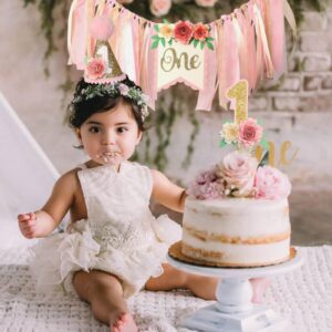 Dusty Pink 1st Birthday High Chair Floral Banner Decor Boho Floral 1st Birthday Hat Decorations 1st Birthday Cake Topper Baby Girl Banner Baby Shower Wall Hangings Decorative For Kids Bedroom