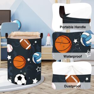 Clastyle 63L Large Sport Balls Kid Laundry Hamper with Handle for Boy Collapsible Clothes Toy Storage Basket with Lid for Bedroom Bathroom Nursery