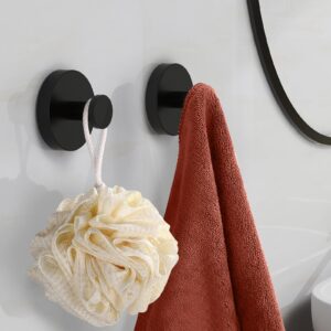 STWWO Suction Cup Hooks for Shower, Bathroom, Hanging Towels, Robe, Loofah, Mounting on Glass Shower Doors, Tile, Mirrors, Matte Black, 2 Pack