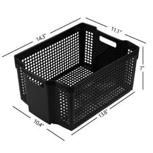 CadineUS 6-Pack Stackable Open Storage Baskets, Large Plastic Cupboard Baskets, Black