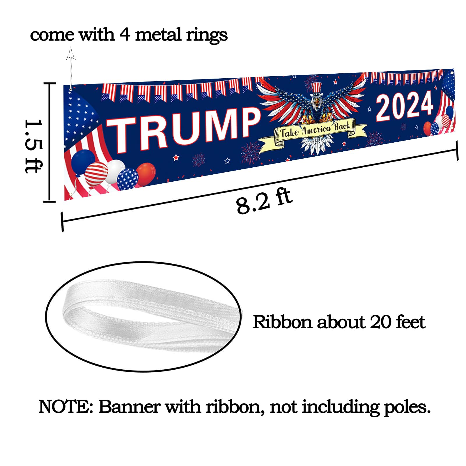 Ufocusmi Trump 2024 Flag Donald Trump 2024 Yard Sign Take America Back Banner Garden Outdoor Decorations 8.2 x 1.5 ft