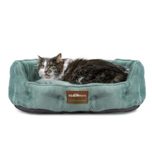 clevahome cat dog bed for small pets up to 15lbs - round cat beds for indoor cats, machine washable comfortable pet bed for puppy and kitten with non-slip bottom (washed green)